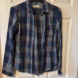 Hollister Navy Plaid Shirt with Red and White Stripes
